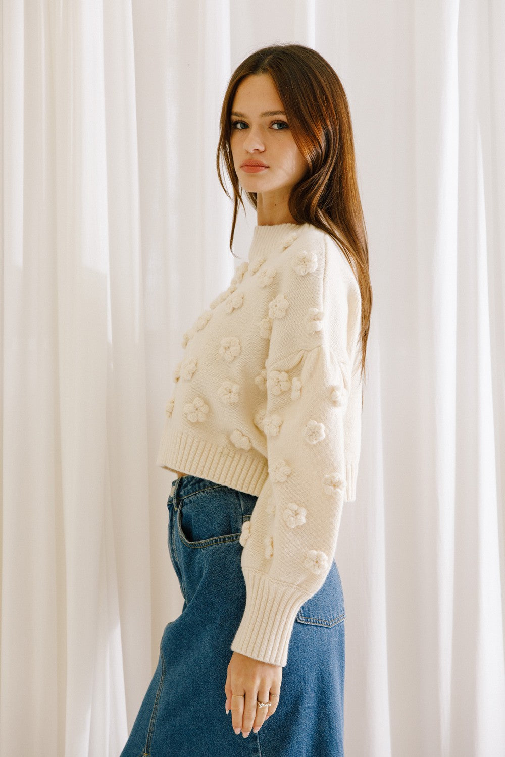 3D Pom Pom Daisy Sweater