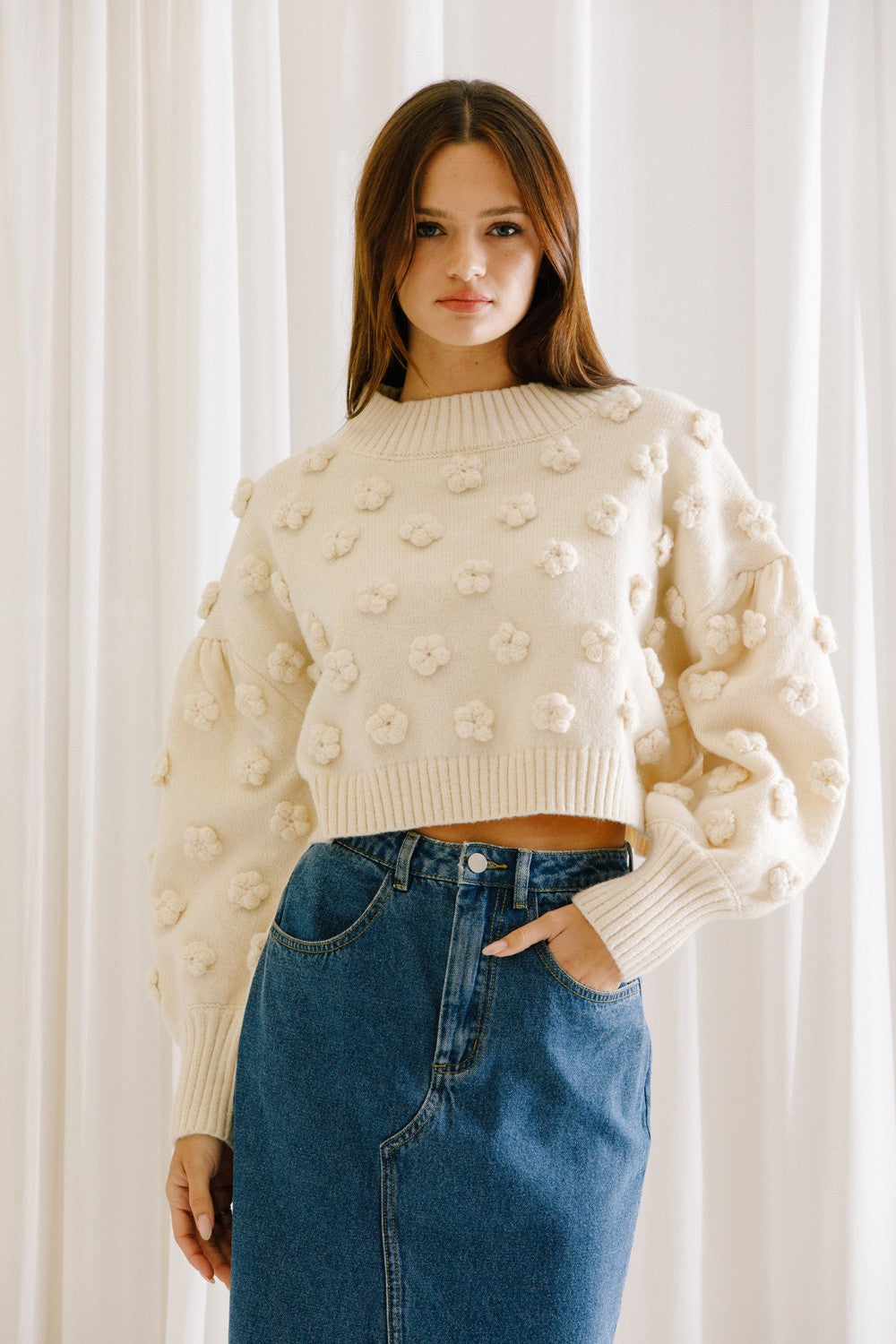 3D Pom Pom Daisy Sweater