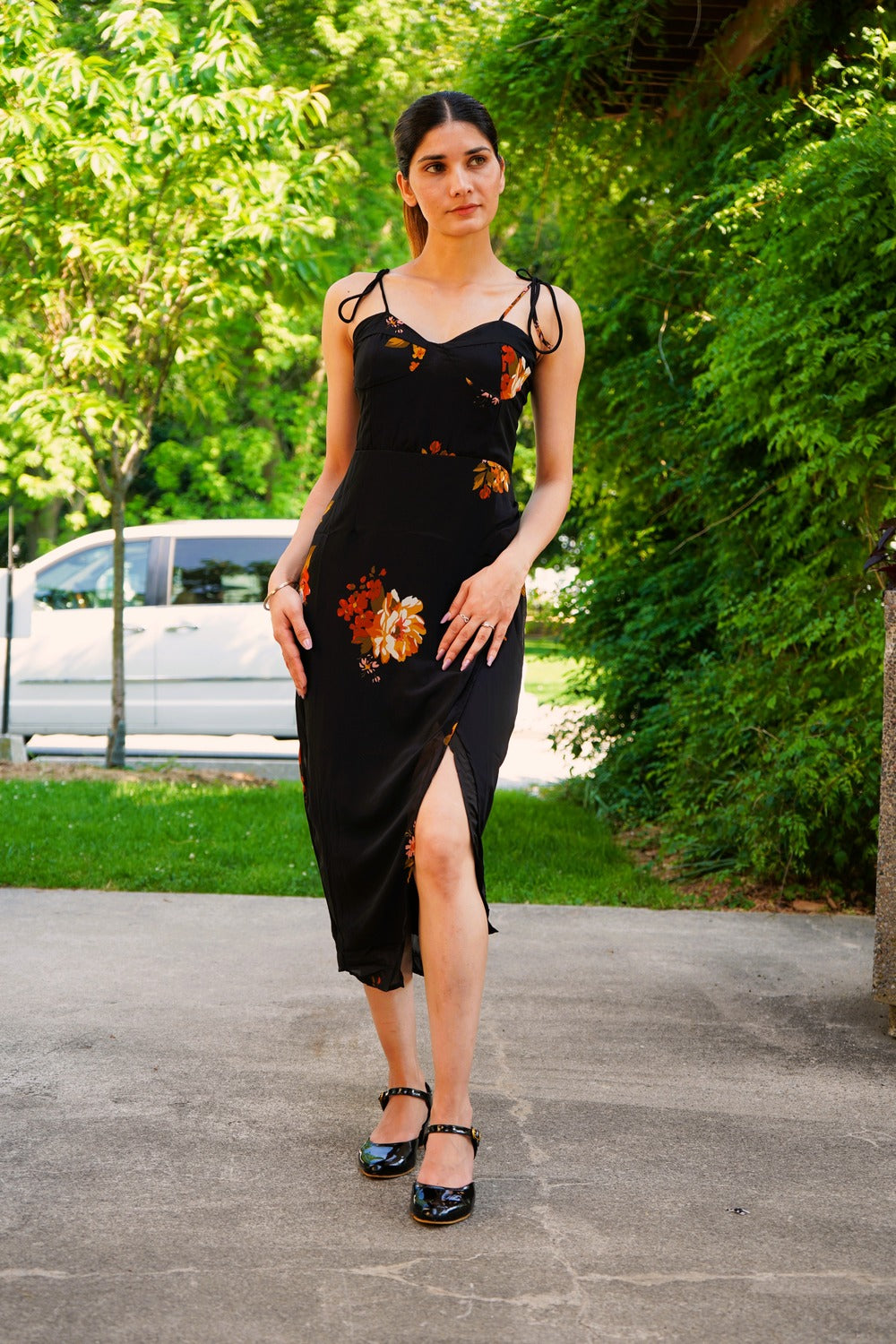 Floral Print Chiffon Midi