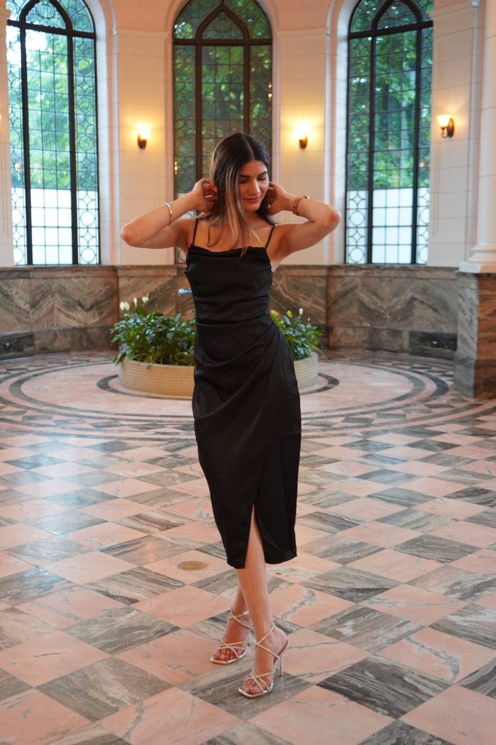 Side Slit Satin Midi