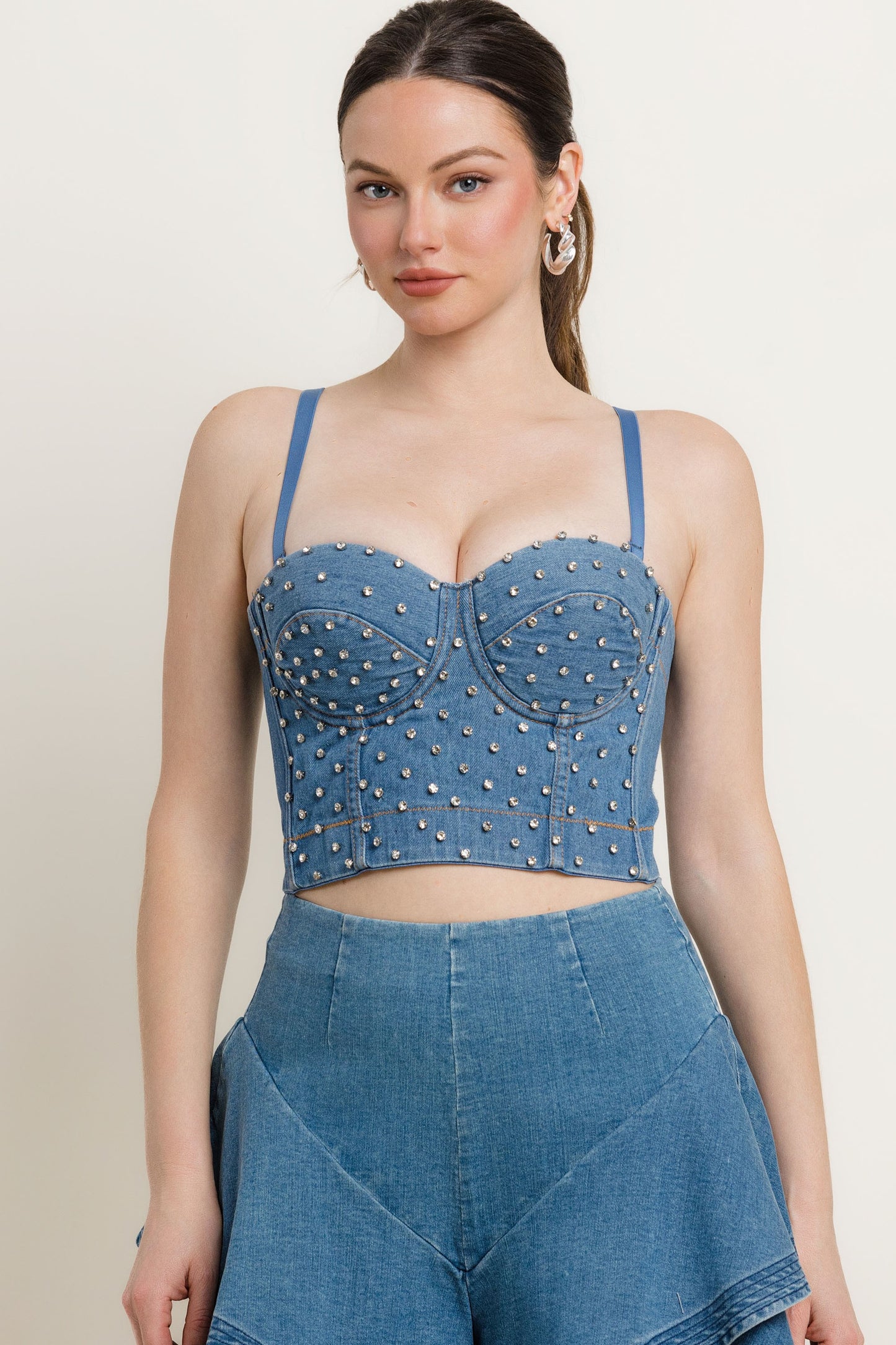 Stasia Rhinestone Denim Bustier