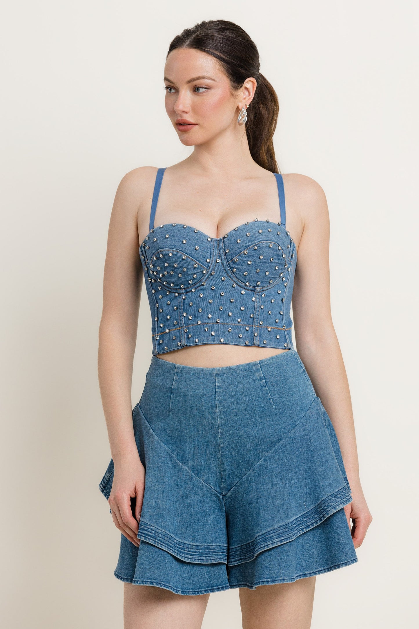 Stasia Rhinestone Denim Bustier