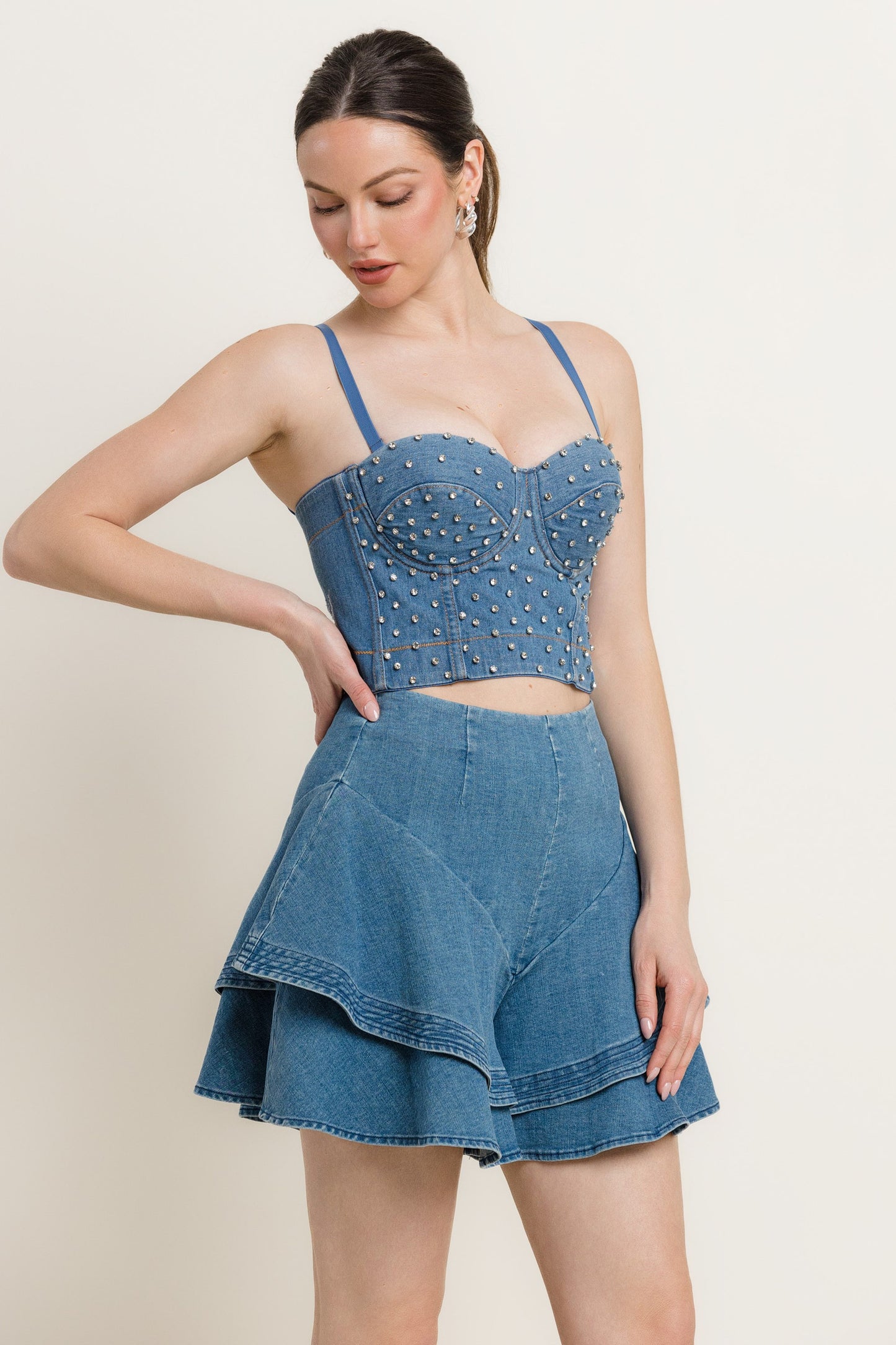Stasia Rhinestone Denim Bustier