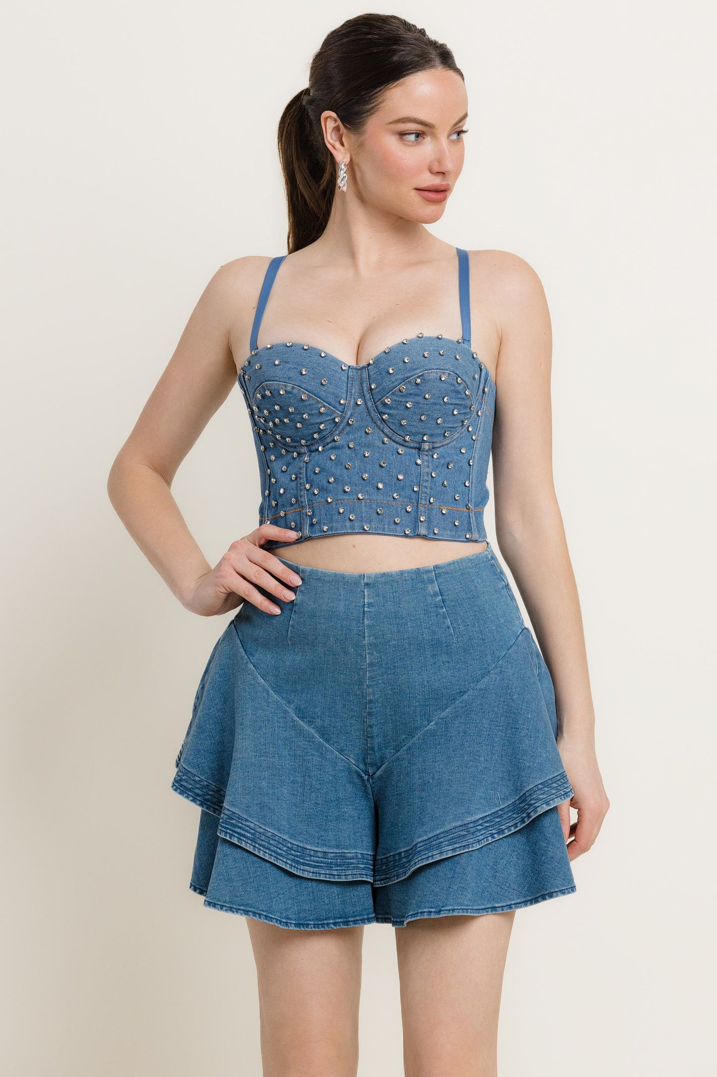 Stasia Rhinestone Denim Bustier