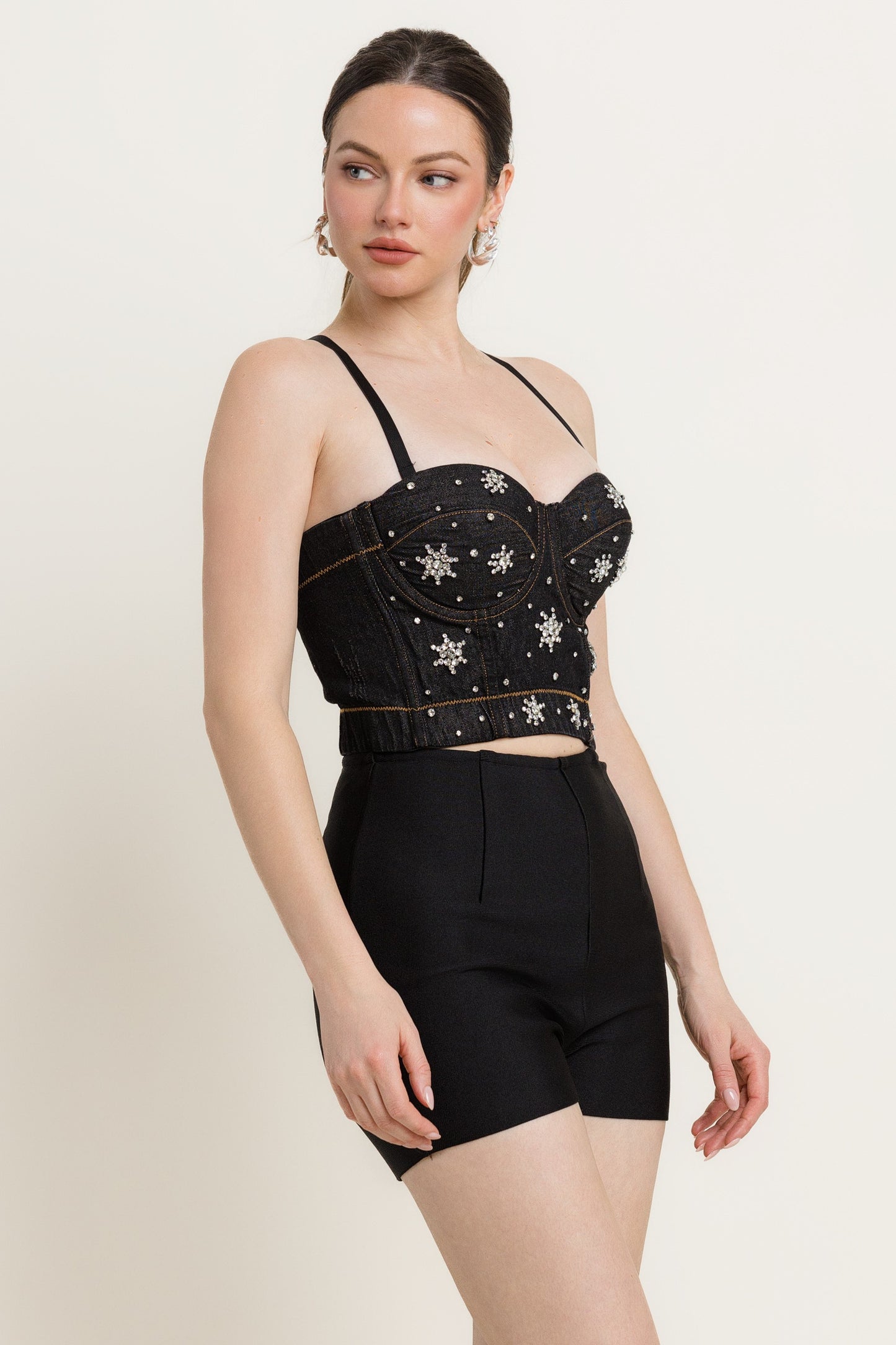 London Rhinestone Denim Bustier